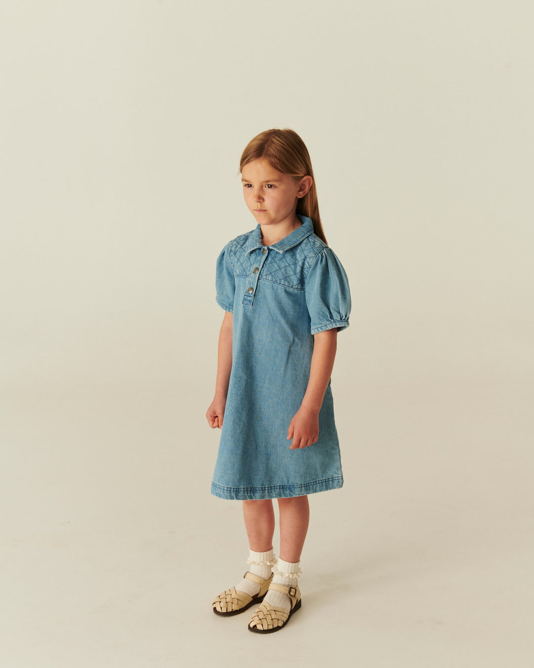 QUILTED DENIM KJOLE - LT. WASHED BLUE QUILT