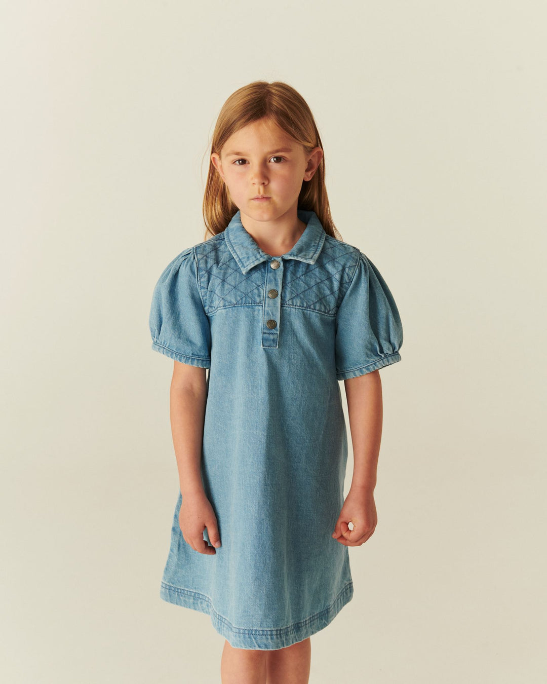 QUILTED DENIM KJOLE - LT. WASHED BLUE QUILT