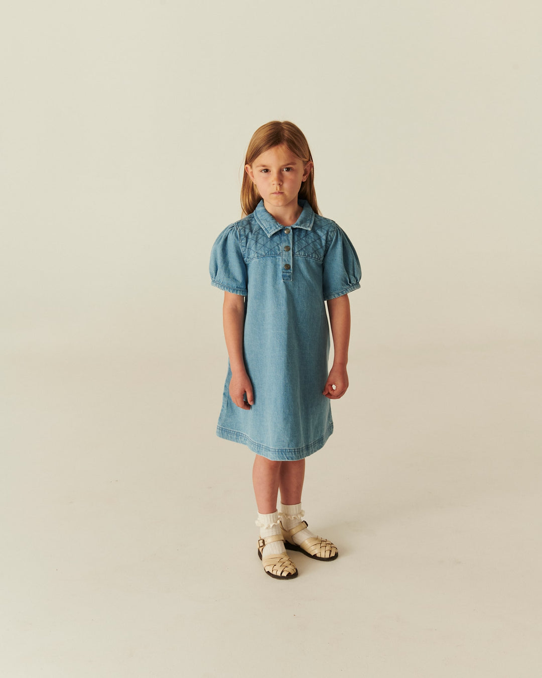 QUILTED DENIM KJOLE - LT. WASHED BLUE QUILT