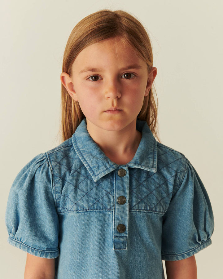 QUILTED DENIM KJOLE - LT. WASHED BLUE QUILT