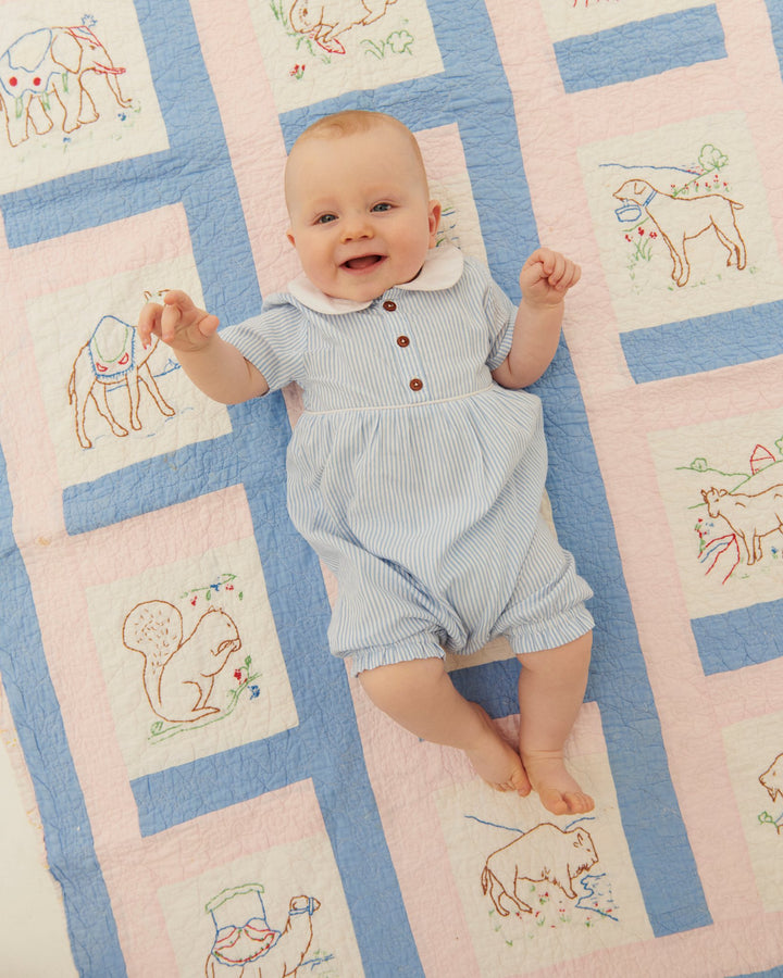 BÆK OG BØLGE ROMPER MED KRAVE - SKY BLUE W CREAM STRIPE