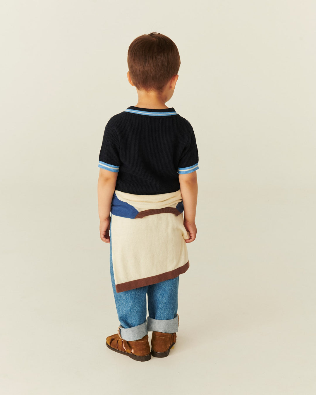 STRIKKET POLO MED MØNSTER - NAVY, BLUE, CREAM COMB.