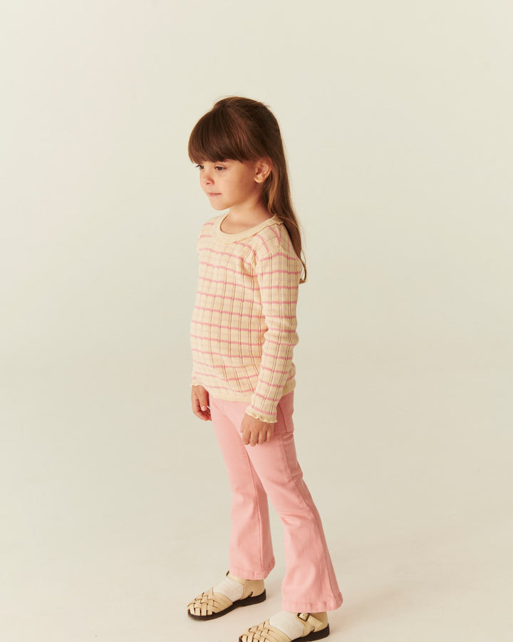 STRIKKET STRIBET POINTELLE BLUSE - PINK COMB.