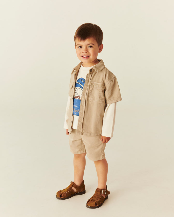 TWILL SHORTS MED OPLÆG - BEIGE