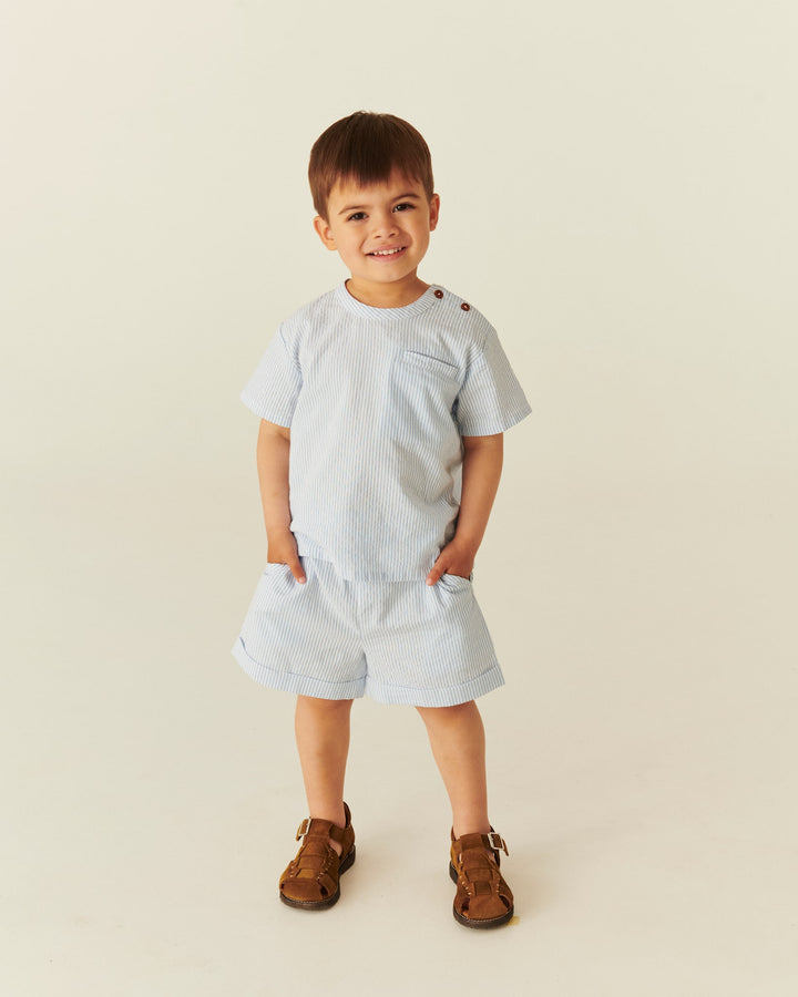 BÆK OG BØLGE BLOUSE SS - SKY BLUE W CREAM STRIPE