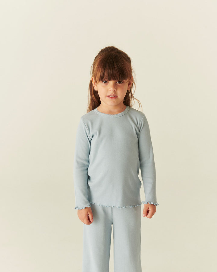 Modal Rib Langærmet T-Shirt m. Picot - Dusty Blue