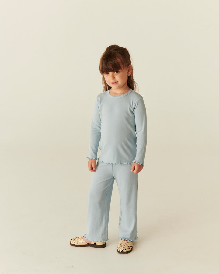 Modal Rib Langærmet T-Shirt m. Picot - Dusty Blue