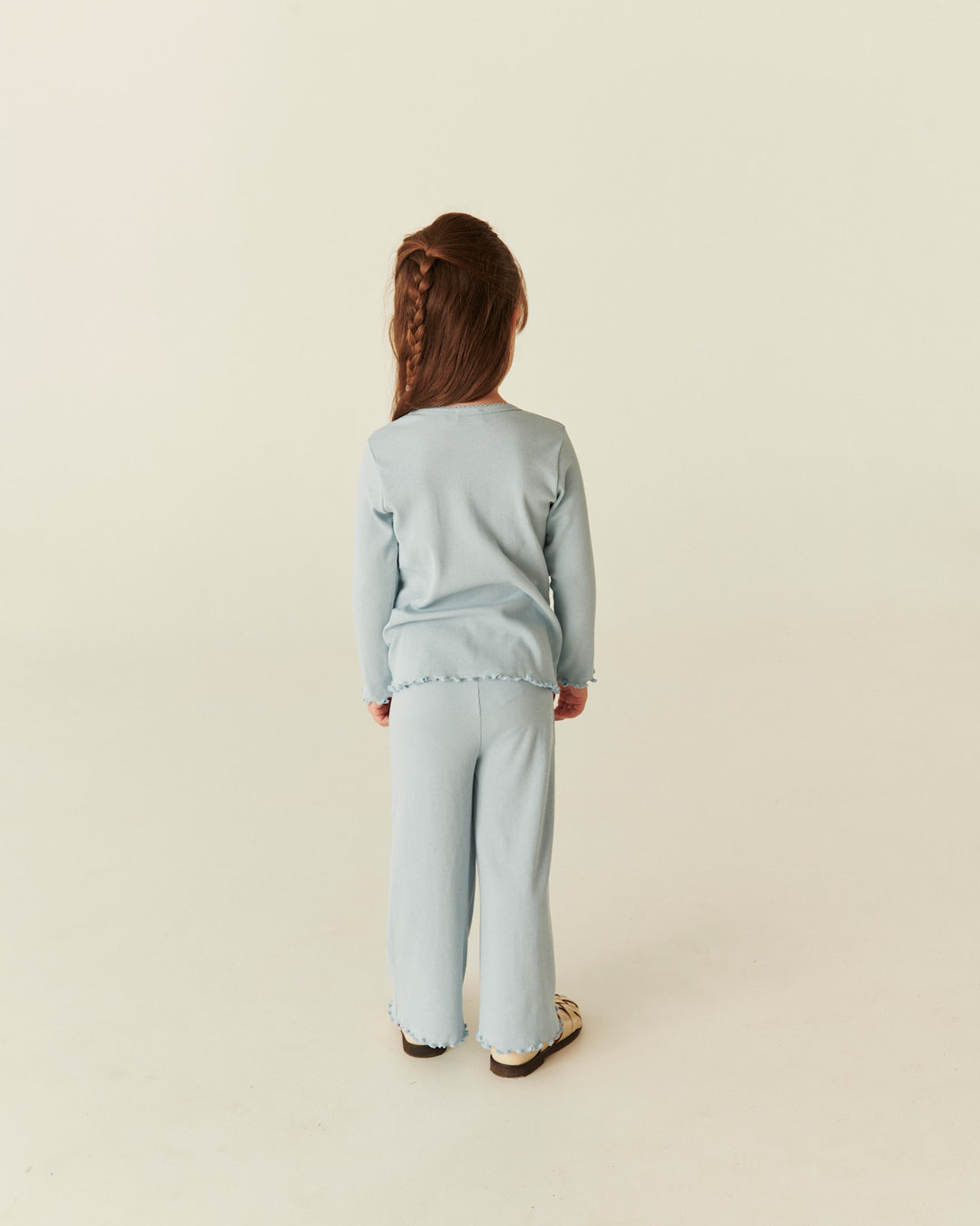 Modal Rib Langærmet T-Shirt m. Picot - Dusty Blue