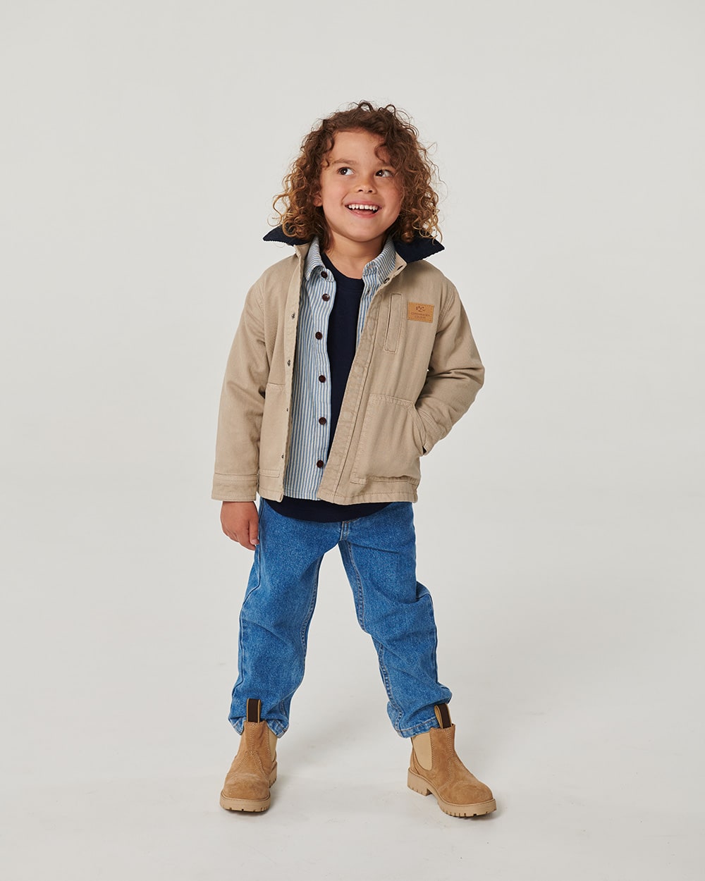 Twill Jakke m. Fløjlskrave - Beige Comb.