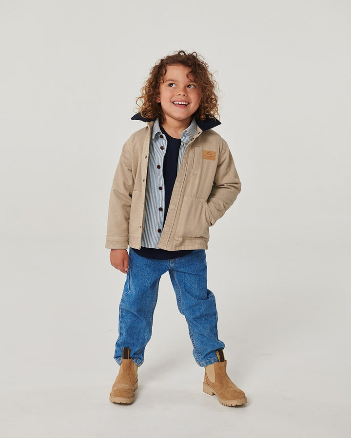 Twill Jakke m. Fløjlskrave - Beige Comb.