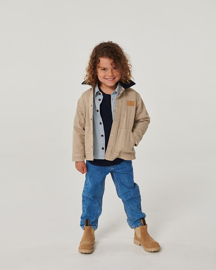 Twill Jakke m. Fløjlskrave - Beige Comb.