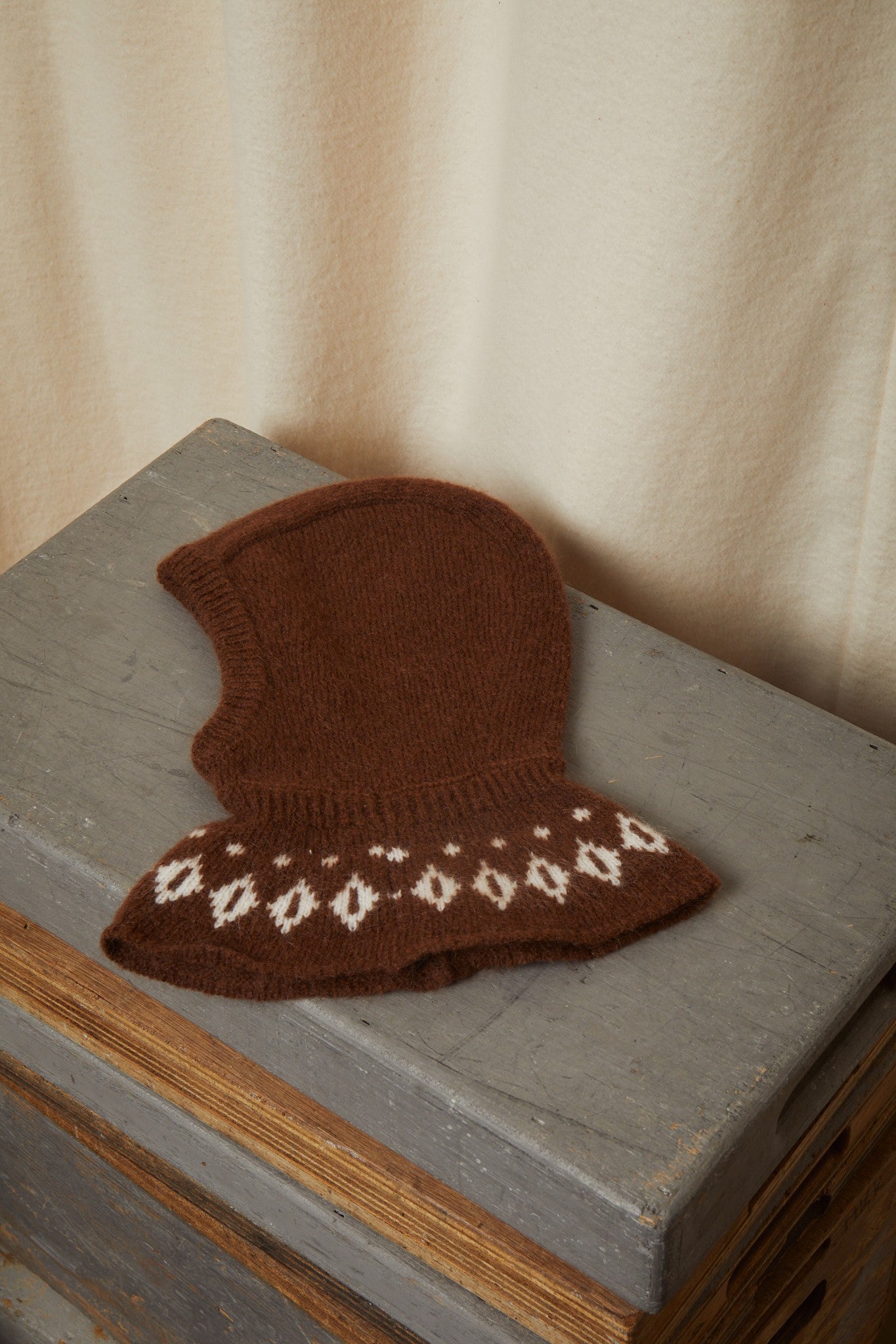 ISLANDSK ULD BALACLAVA - DK BROWN/CREAM COMBI