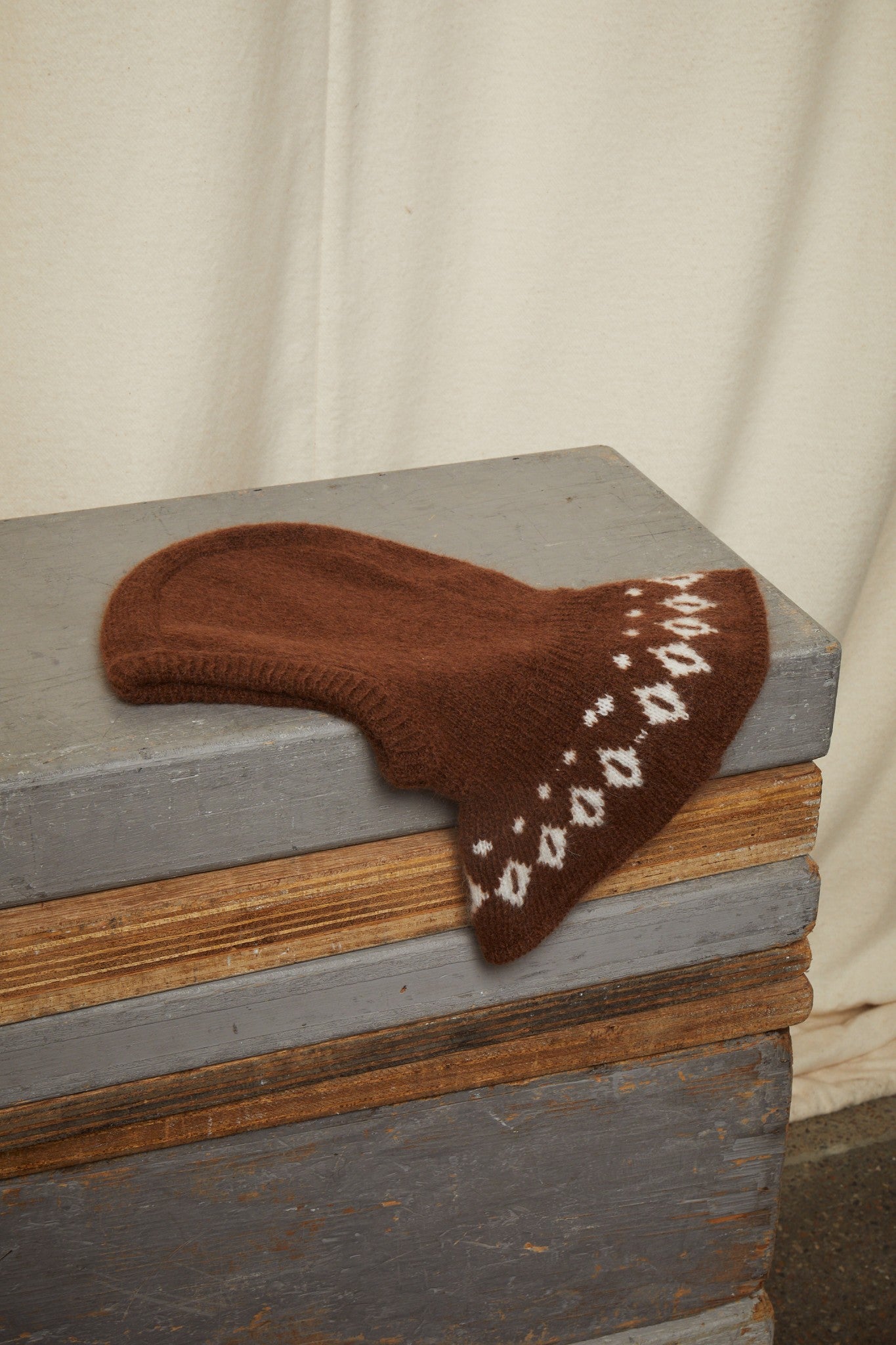 ISLANDSK ULD BALACLAVA - DK BROWN/CREAM COMBI