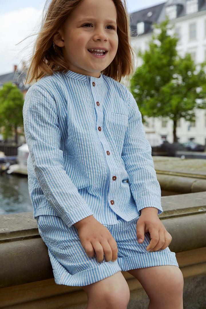 BÆK OG BØLGE SKJORTE - SKY BLUE W CREAM STRIPE