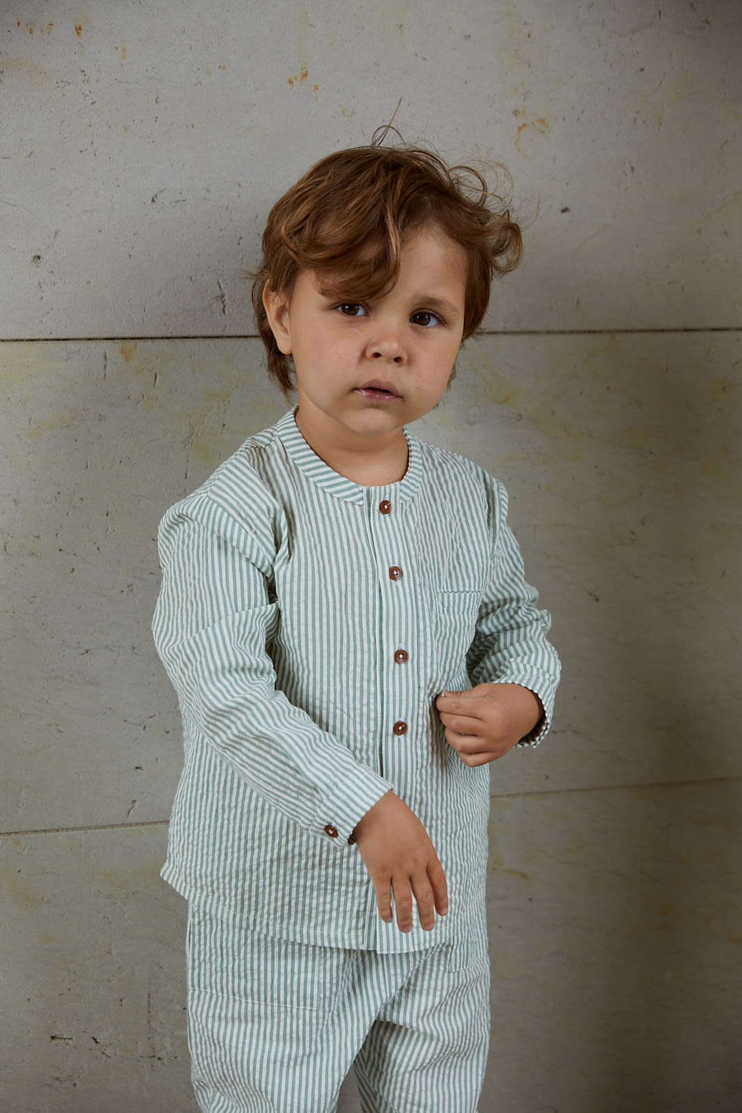 BÆK OG BØLGE SKJORTE - GREEN W CREAM STRIPE