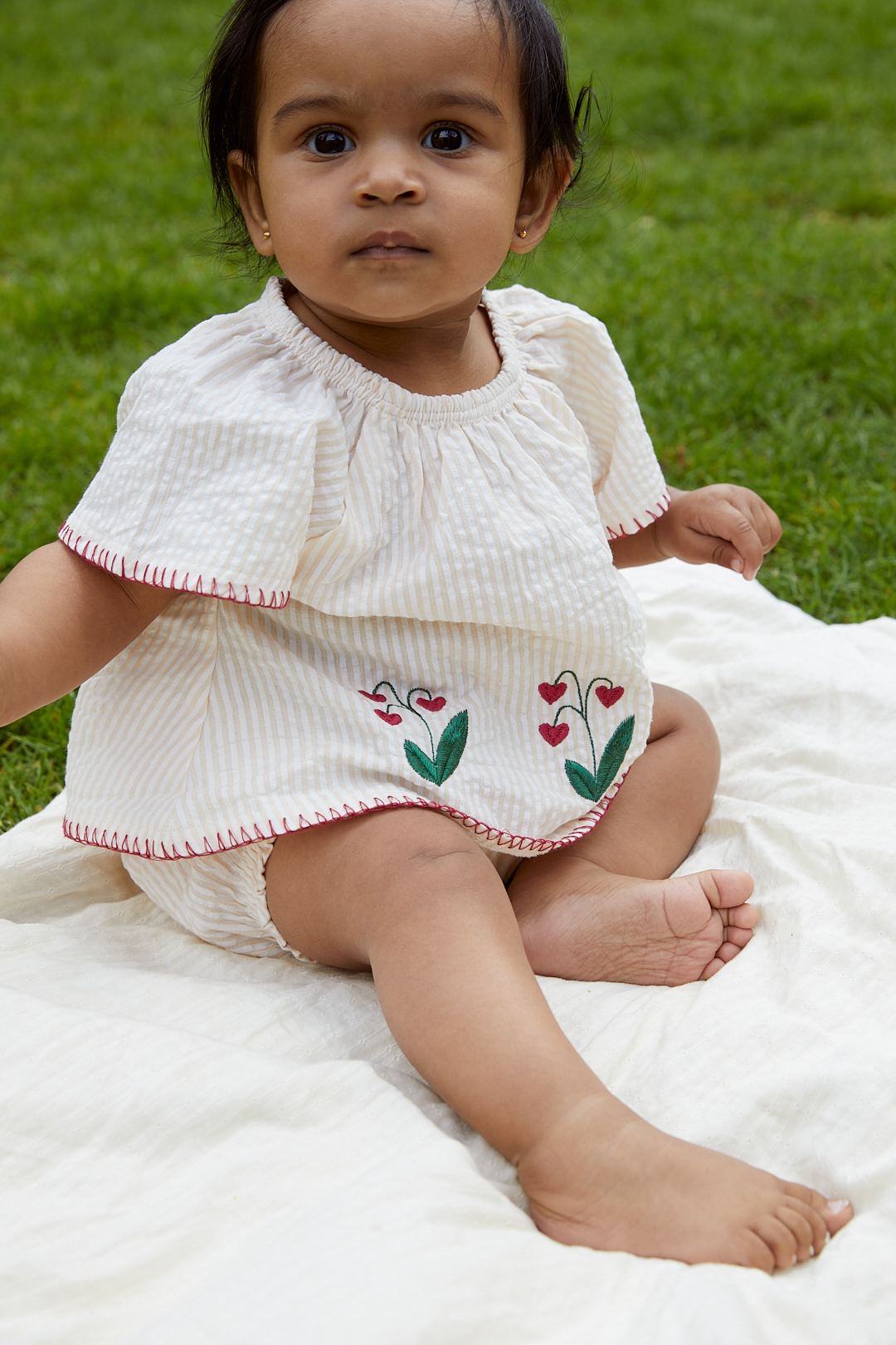 BÆK OG BØLGE BABY SET M. BRODERI - DUSTY ROSE W CREAM STRIPE W. BERRY