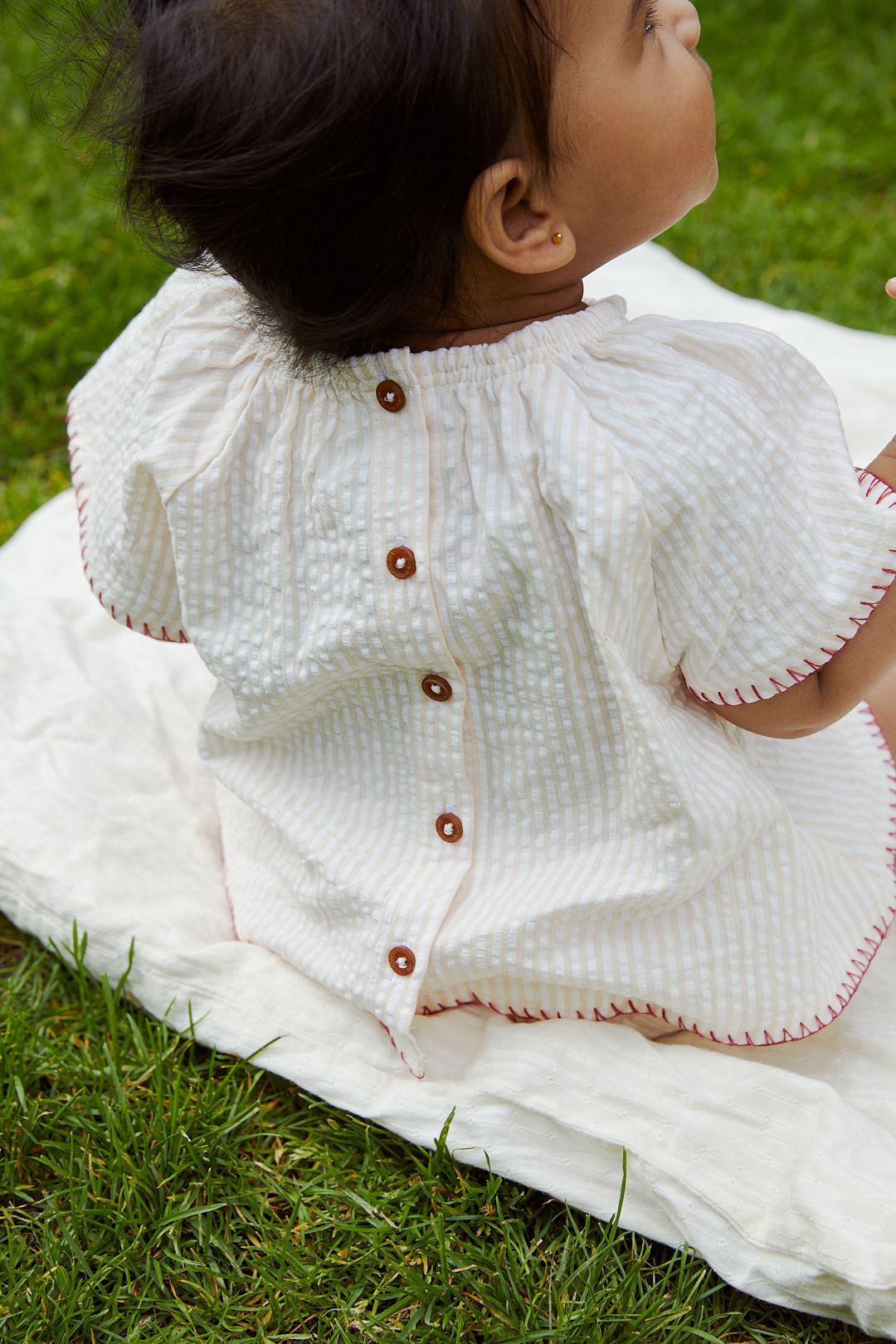 BÆK OG BØLGE BABY SET M. BRODERI - DUSTY ROSE W CREAM STRIPE W. BERRY