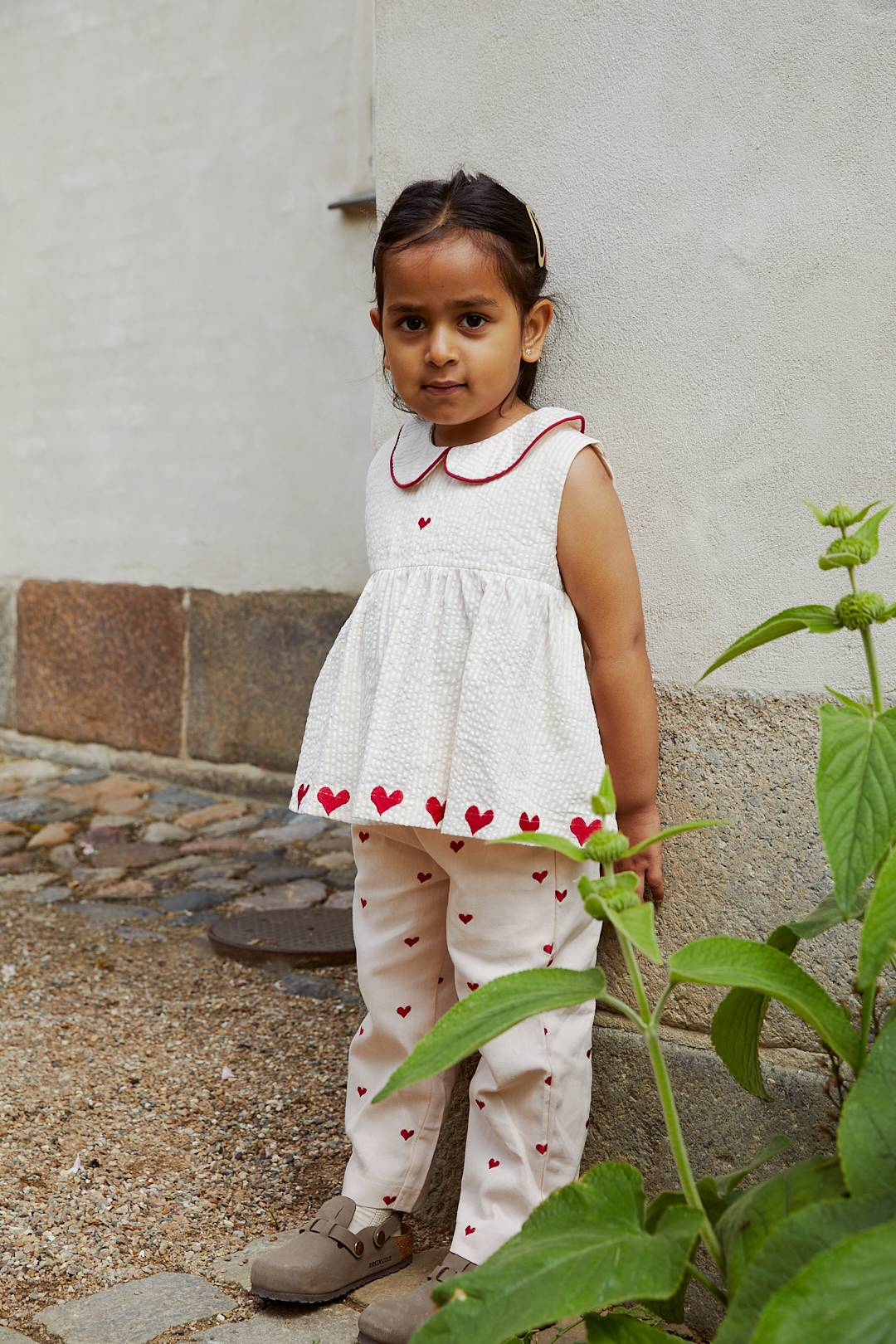 BÆK OG BØLGE BLUSE M. HJERTER - DUSTY ROSE W CREAM STRIPE W. BERRY