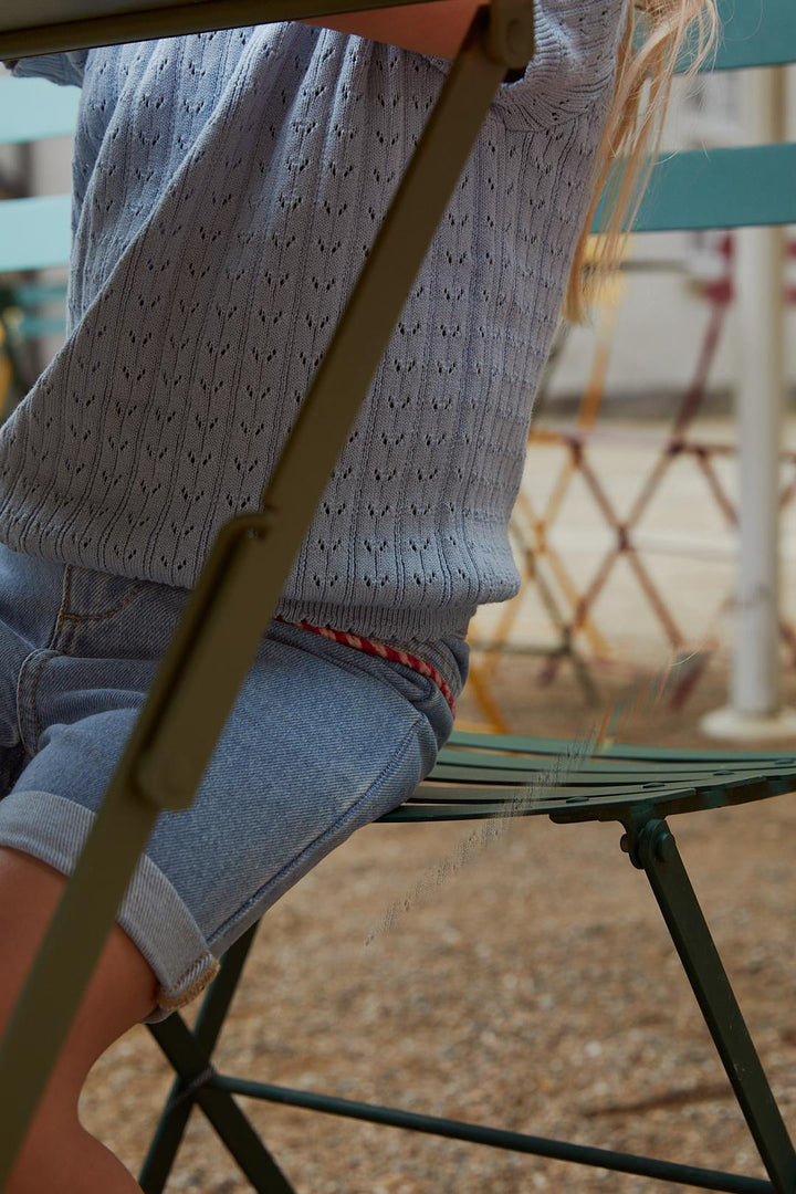 POINTELLE BLUSE - DUSTY BLUE