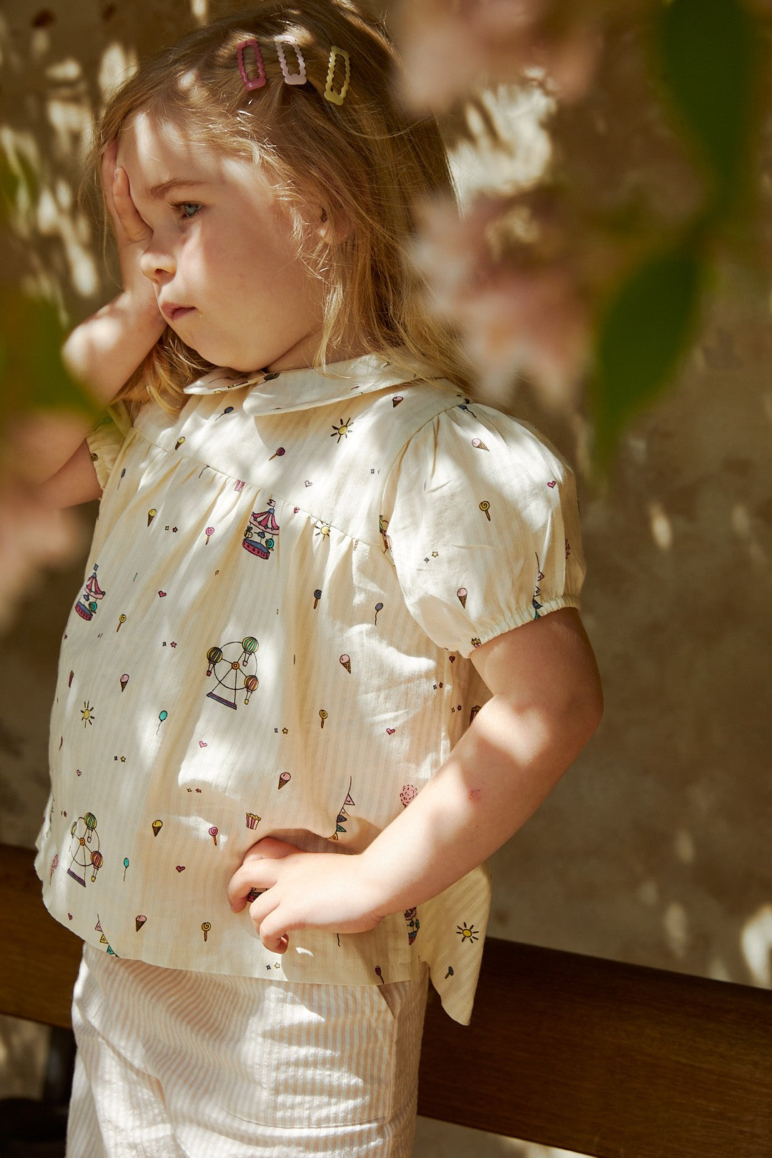 PRINTET BLUSE M. PUFÆRME - CREAM PRINT
