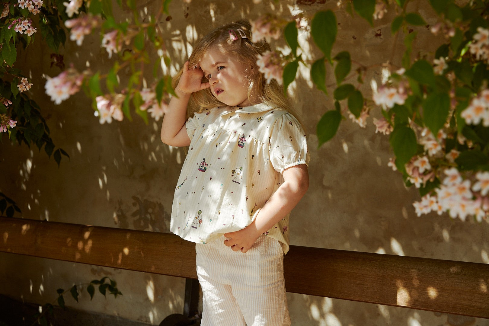 PRINTET BLUSE M. PUFÆRME - CREAM PRINT