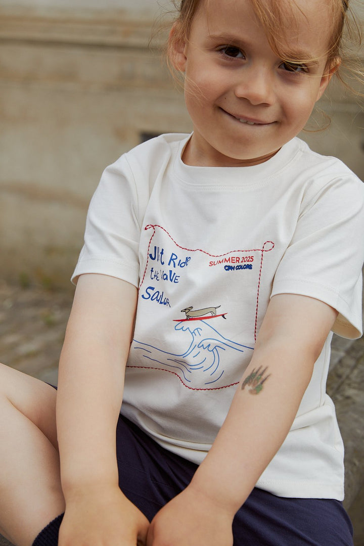 T-SHIRT M. PRINT - CREAM SURFING DOG