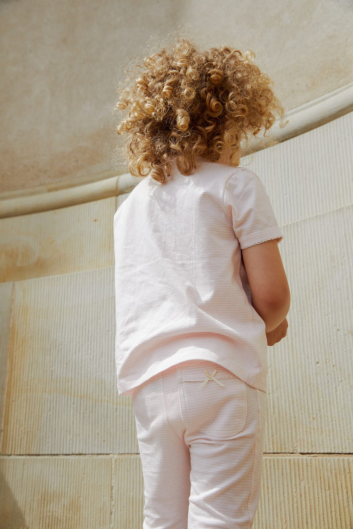 STRIBET T-SHIRT M. FLÆSE ÆRMER - BALLERINA/CREAM STRIPE