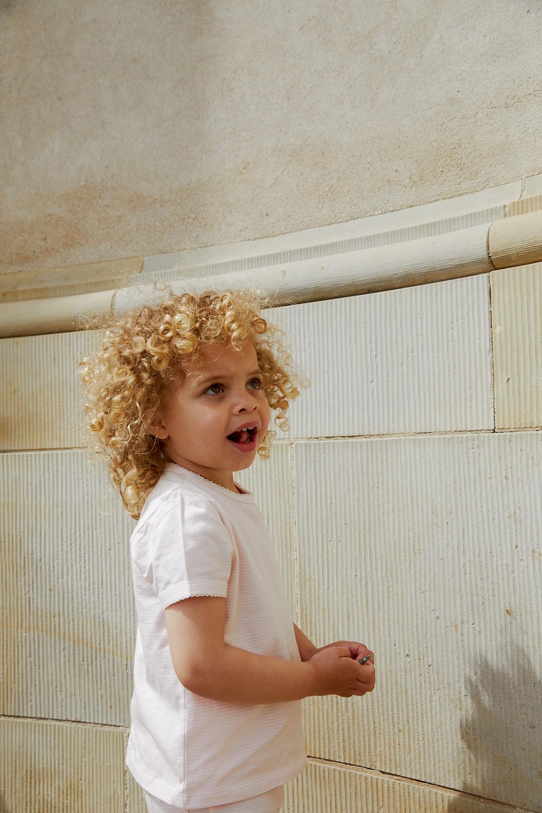 STRIBET T-SHIRT M. FLÆSE ÆRMER - BALLERINA/CREAM STRIPE