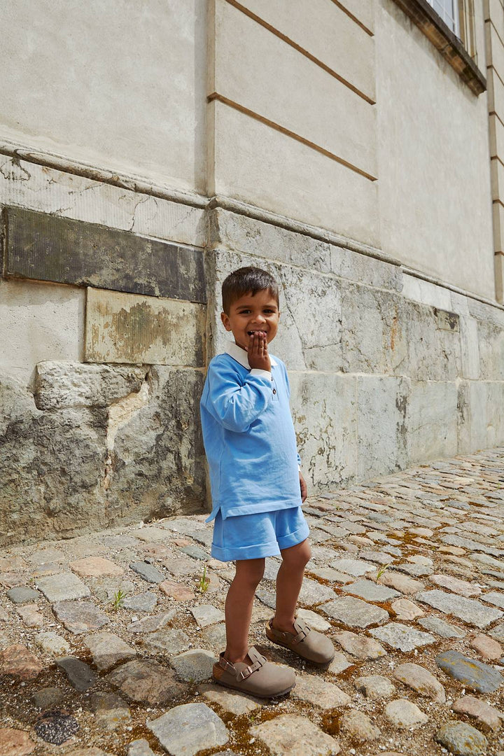 PIQUE POLO BLUSE M. LANGE ÆRMER - SKY BLUE COMB