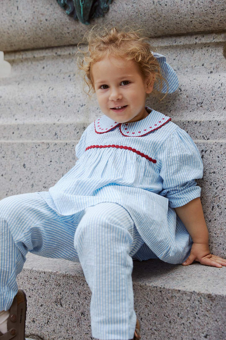 TUNIKA M. HJERTER - SKY BLUE W CREAM STRIPE W BERRY
