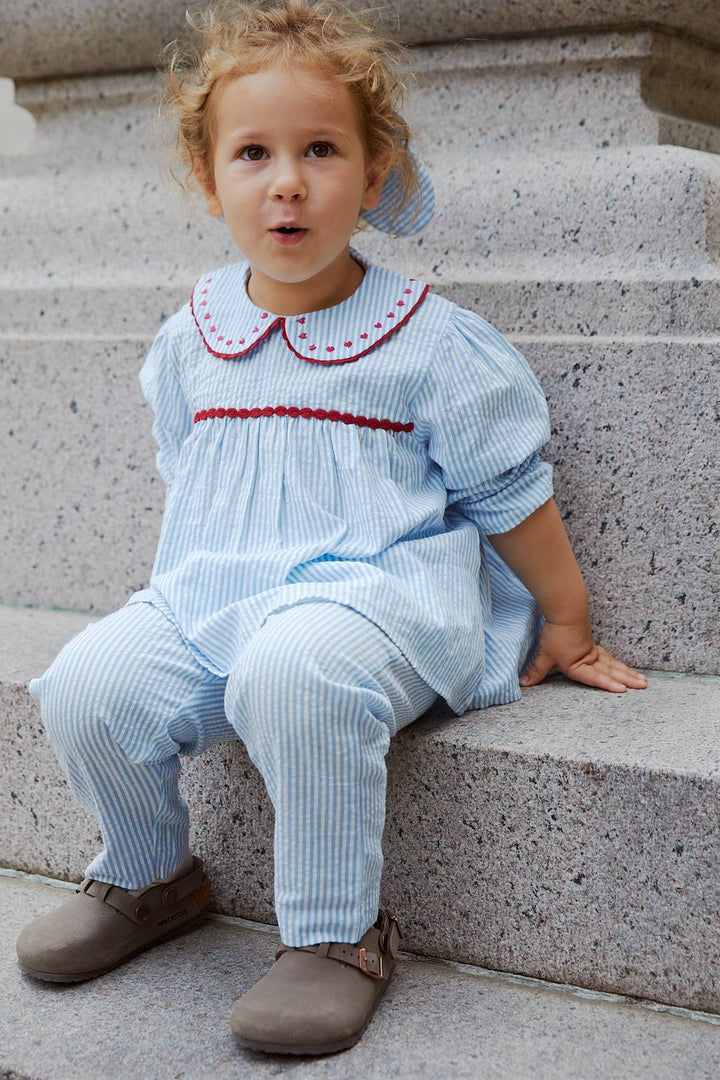 TUNIKA M. HJERTER - SKY BLUE W CREAM STRIPE W BERRY