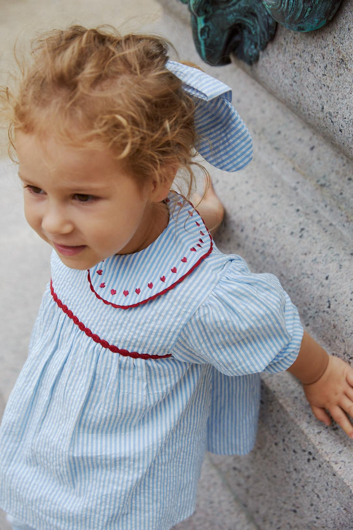 TUNIKA M. HJERTER - SKY BLUE W CREAM STRIPE W BERRY