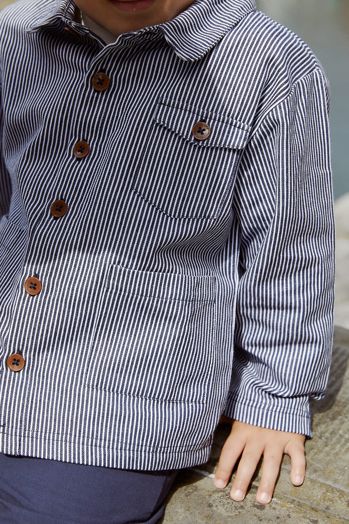 STRIBET TWILL JAKKE - NAVY STRIPE