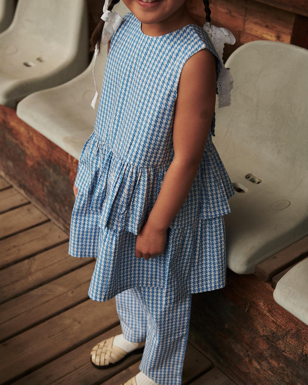 KJOLE MED SLØJFE - BLUE HOUNDSTOOTH MINI