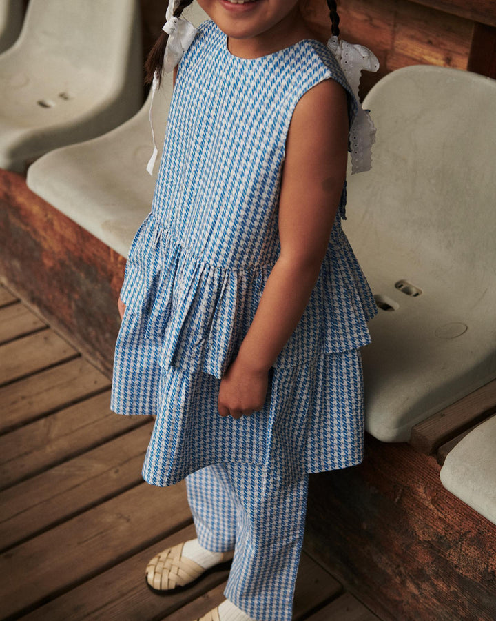 KJOLE MED SLØJFE - BLUE HOUNDSTOOTH MINI