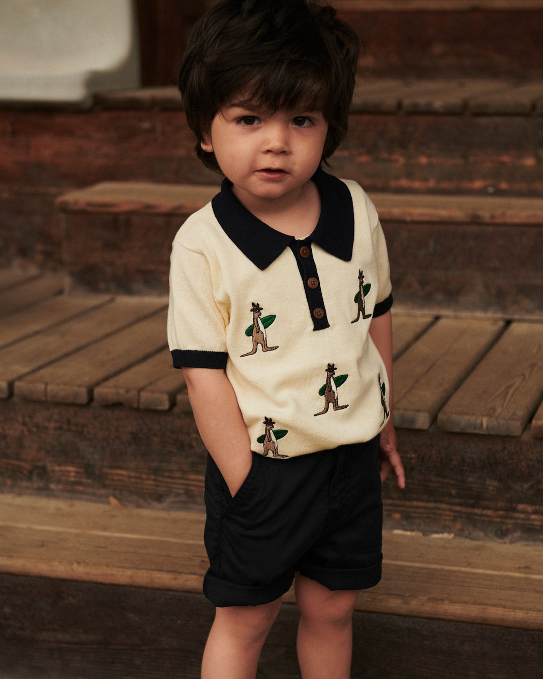 STRIKKET POLO M. BÅDE - CREAM COMB.