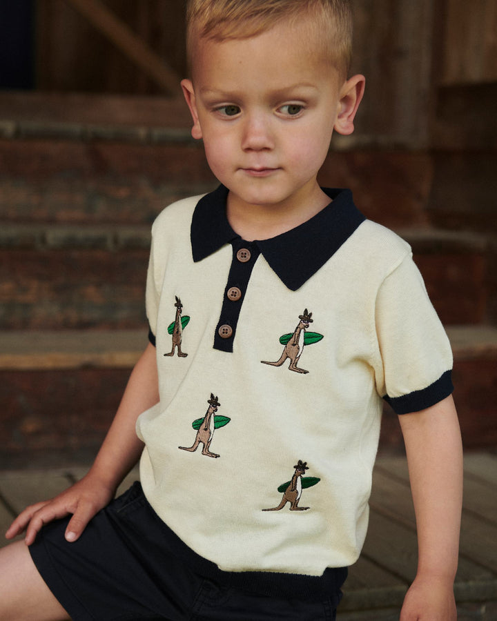 STRIKKET POLO M. BÅDE - CREAM COMB.