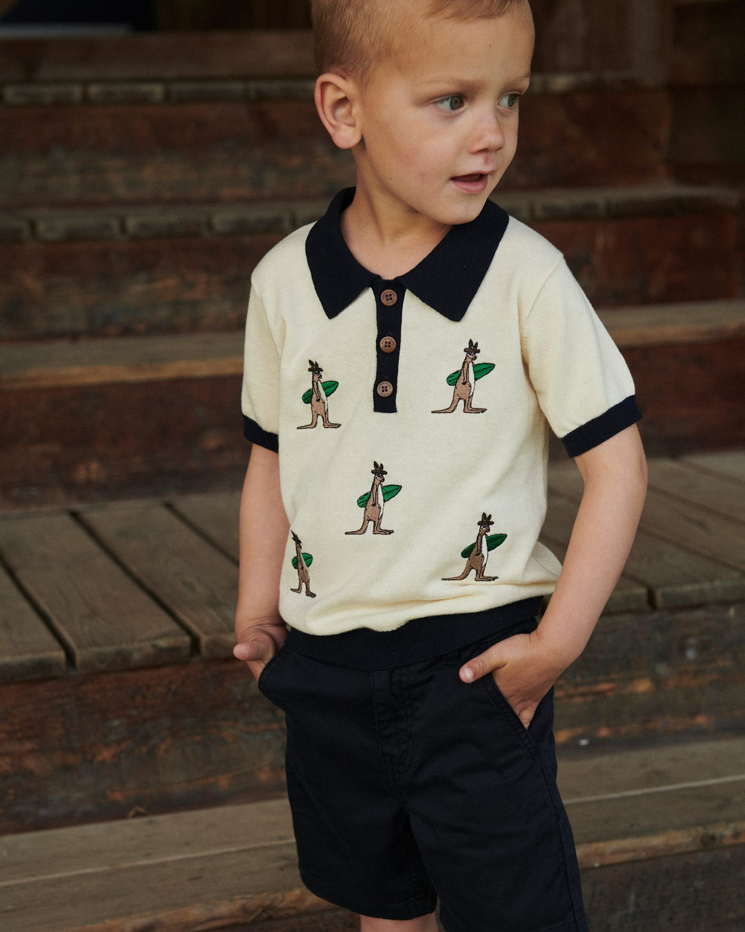 STRIKKET POLO M. BÅDE - CREAM COMB.