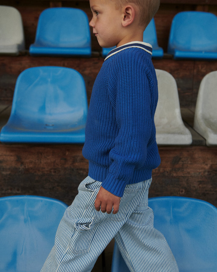 STRIBET DENIM CARGO BUKS M. JUSTERBAR TALJE - DENIM BLUE STRIPE