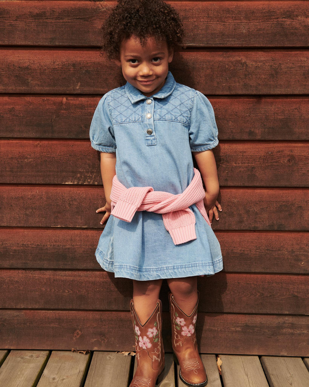 QUILTED DENIM KJOLE - LT. WASHED BLUE QUILT