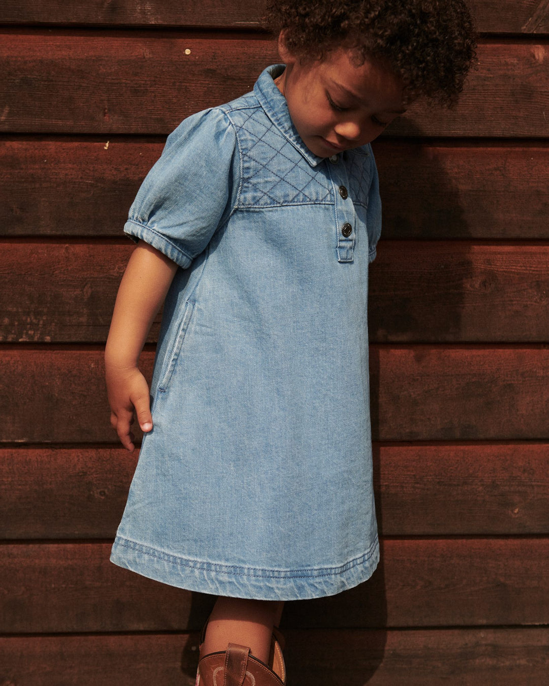 QUILTED DENIM KJOLE - LT. WASHED BLUE QUILT