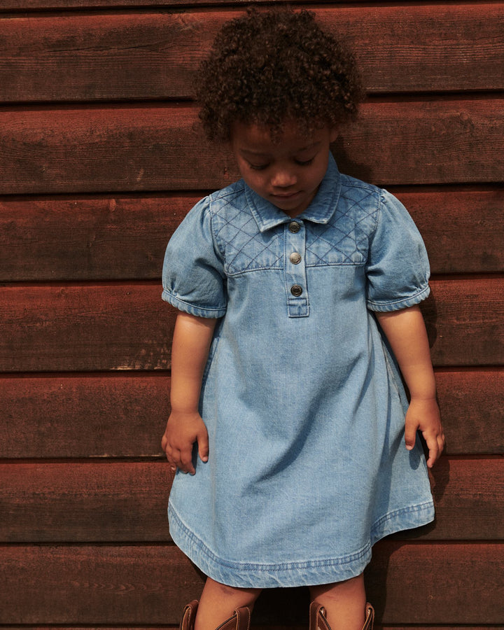QUILTED DENIM KJOLE - LT. WASHED BLUE QUILT