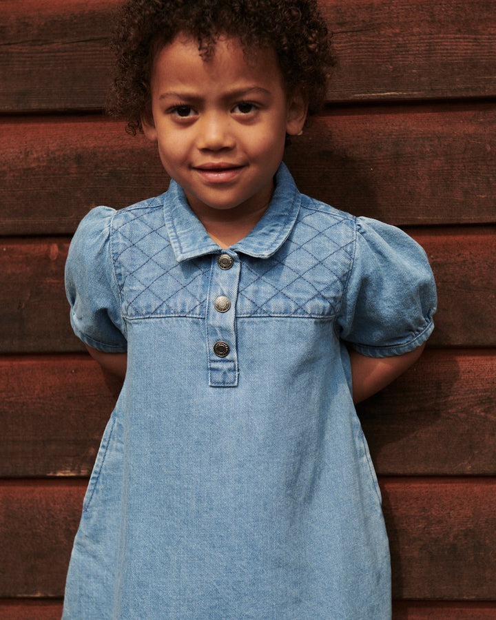 QUILTED DENIM KJOLE - LT. WASHED BLUE QUILT