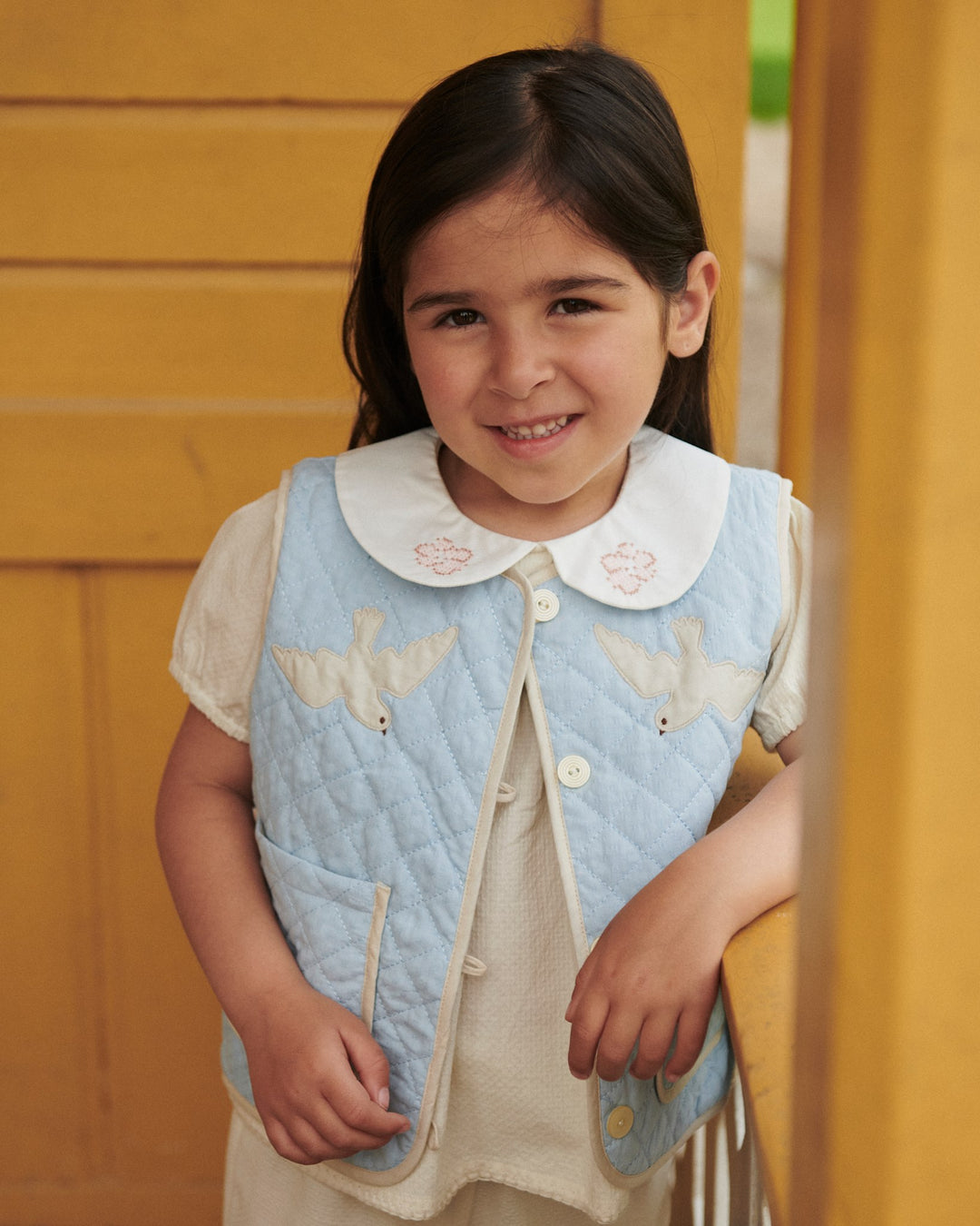 QUILTED VEST M. MØNSTER - LT. BLUE COMB.