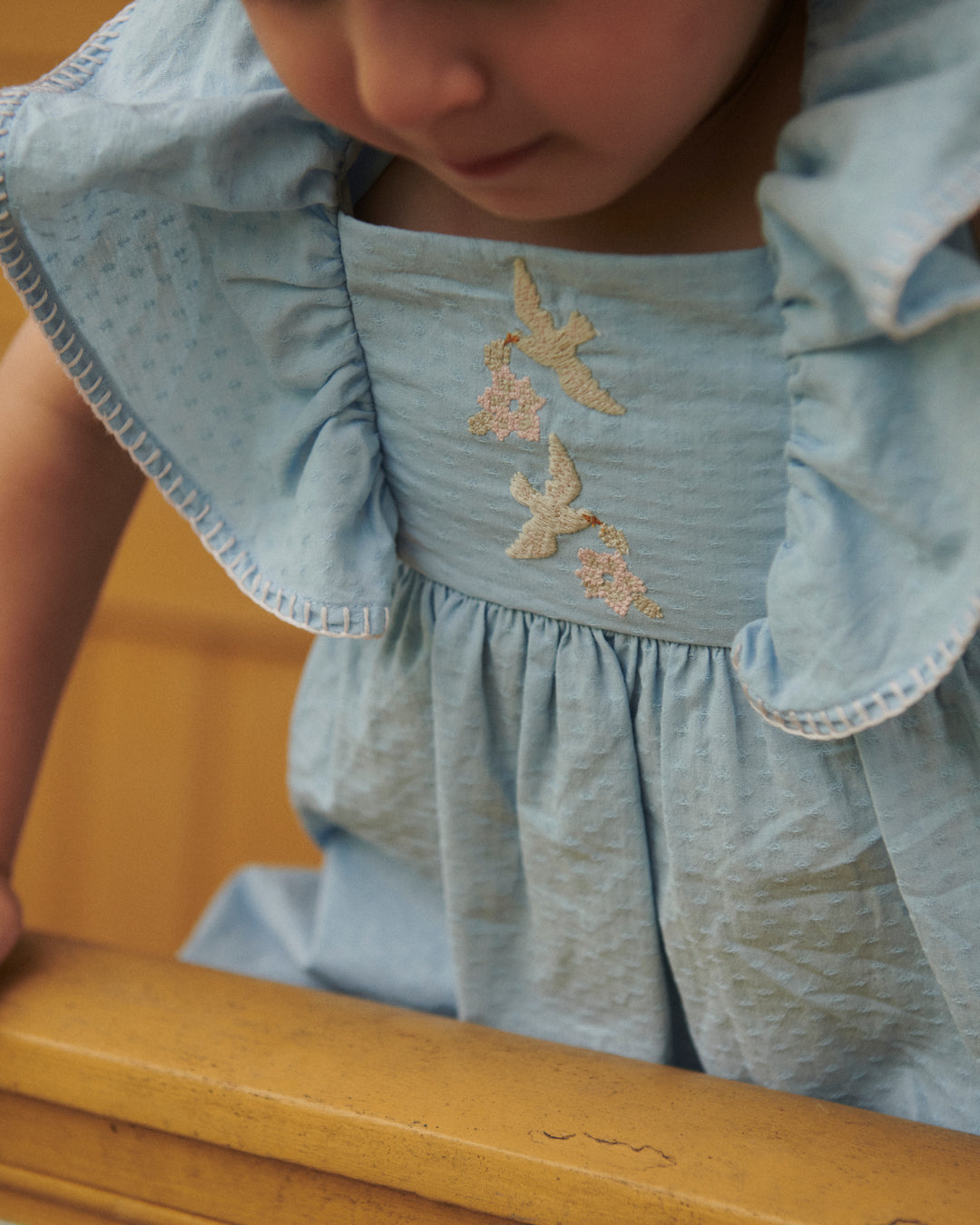 KJOLE MED BRODERI - LT. BLUE COMB.