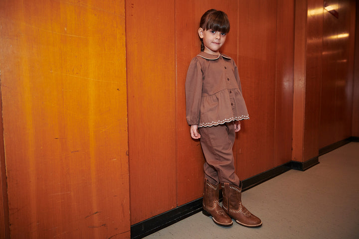 Twill bukser m. justerbar talje - Walnut