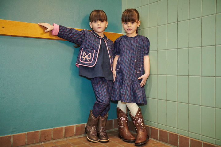 Printet Quiltjakke - Navy Flower Aop