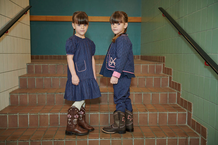 Printet Bukser m. Justerbar Talje & Lommer - Navy Flower Aop
