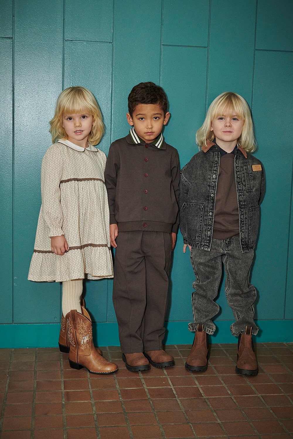 Denim Jakke m. Lining & Fløjls Krave - Washed Dk. Grey Brown w. Dk Brown Corduroy Collar