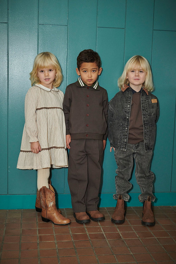 Denim Jakke m. Lining & Fløjls Krave - Washed Dk. Grey Brown w. Dk Brown Corduroy Collar